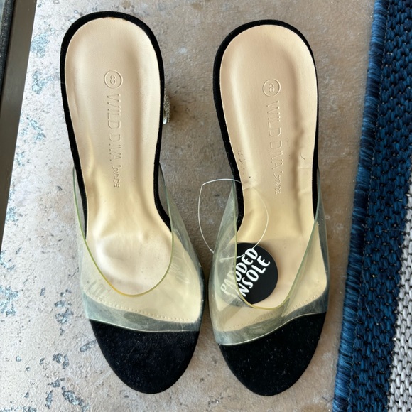 Black heels with sparkly block heel and clear strap. Size 8. - Picture 4 of 5